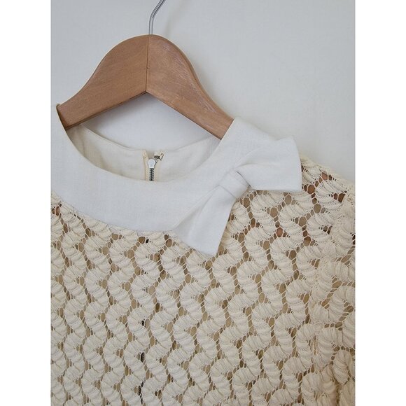 Vintage Crochet Knit Dress w/ Bow Detail Short Sleeves & Back Zip Closure Sz S/M - Picture 4 of 5